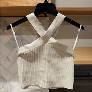 Aritzia Cream Cross-Strap Ribbed Knit Crop Top